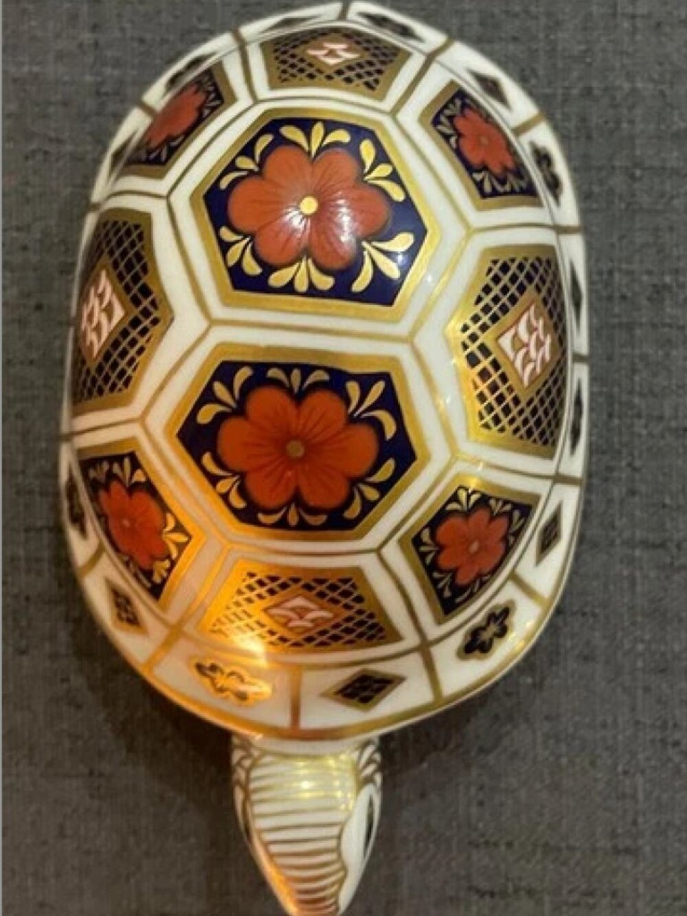Vintage Royal Crown Derby Imari Porcelain Turtle Paperweight Gold Stopper